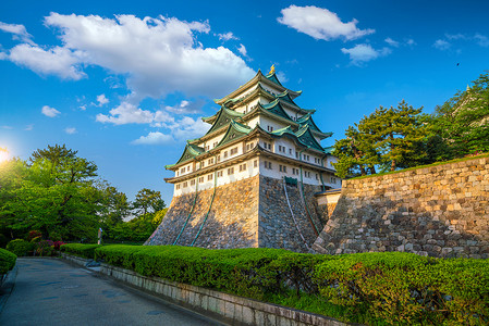 日本名古屋城堡和城市天际线