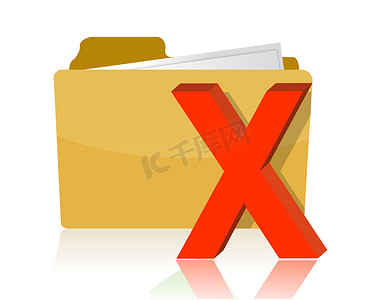 x 标记白色背景上的黄色计算机文件夹。