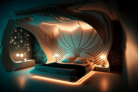 未来的卧室，未来主义设计的卧室