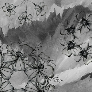 水彩灰色背景与手绘万寿菊花。