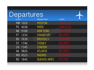 延误摄影照片_机场危机出发表 - 航班延误和取消