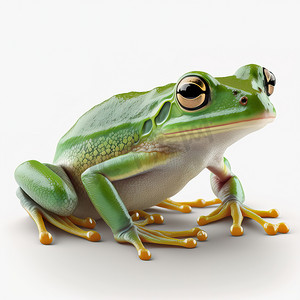 水井与青蛙摄影照片_白色背景下孤立的树蛙的 3D 渲染
