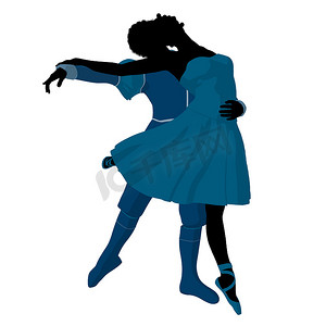 情侣插画摄影照片_非洲裔美国芭蕾舞情侣插画剪影
