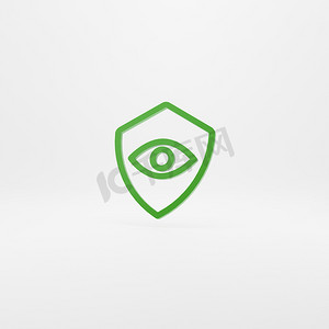 绿色盾牌和眼睛图标隔离在绿色背景上。