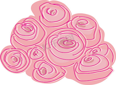 玫瑰花瓣手绘摄影照片_抽象玫瑰束