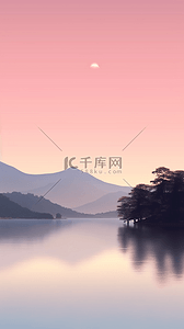 极简粉色渐变山水背景