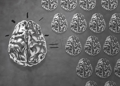 3d 金属大脑作为团队合作概念 许多小大脑等于大