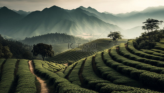 大山背景图片_田园风绿色治愈梯田茶园