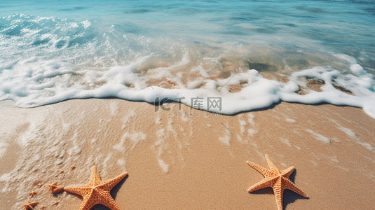 沙滩背景图片_沙滩上的海星蓝色海水背景