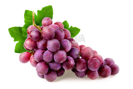 葡萄叶摄影照片_孤立在白色背景上的红葡萄
