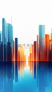 商务城市橙色背景图片_扁平城市商务海报背景