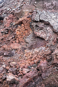 2018 年雷兰基拉韦厄火山熔岩内部红色部分的特写