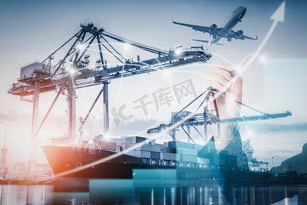 商业物流运输集装箱航运码头装卸码头，货轮运输工业集装箱进出口。