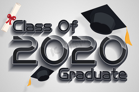 带有毕业帽的 2020 年文本设计类。