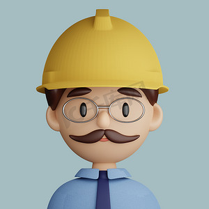 戴安全帽的工程师人 3D 卡通头像