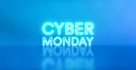 蓝色工作室背景上的网络星期一霓虹灯标志。