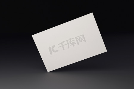 黑白名片纸样机模板，带有空白空间封面，用于在黑色铬地板背景上插入公司徽标或个人身份。