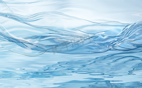 流动的水摄影照片_水面上流动的透明布，3d 渲染。
