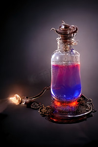 药水瓶摄影照片_魔法药水瓶，数字艺术风格，3D 插图