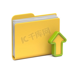 黄色文件夹图标上传概念3D