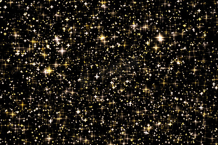 金色假日闪闪发光和闪闪发光的覆盖物、黑色背景上的星星和魔法发光纹理、奢华和魅力设计的金色星尘颗粒