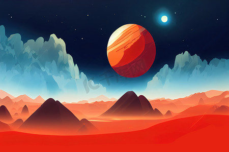 行星宇宙星球摄影照片_ars表面，外星球景观，橙色地面的太空游戏背景