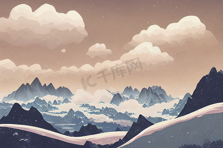 雪山动漫风格背景，卡通风格香椿