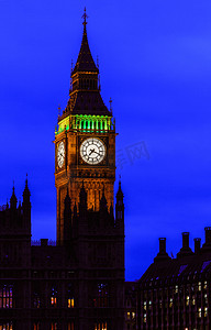 大本钟在晚上，威斯敏斯特，伦敦，英国
