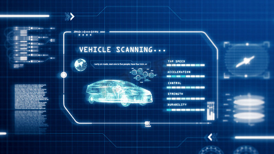 HUD 驾驶汽车速度用户界面计算机屏幕显示与像素背景。