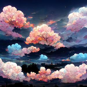 美丽的动漫晚上云背景风景