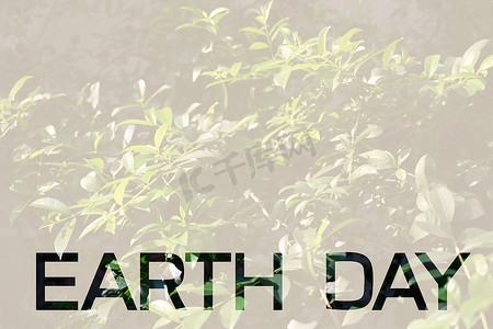 绿色自然背景下的地球日一词。