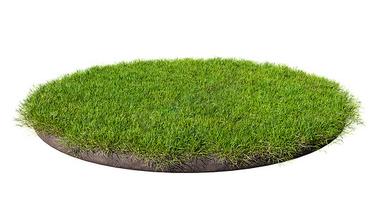 圆形表面覆盖着绿草，隔离在白色背景。 