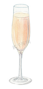 水彩手绘香槟饮料在白色背景下隔离的玻璃中。