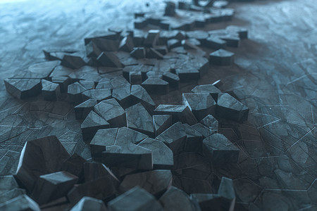 破裂的岩石地面，地震地面，3D 渲染。