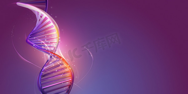 紫色背景上的 DNA 双螺旋结构。