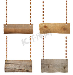 木制标志链绳招牌路标绳空白背景消息横幅旧复古悬挂
