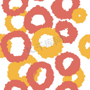 不规则橙色摄影照片_手绘无缝图案，圆形几何抽象形状，红色橙色黄色。