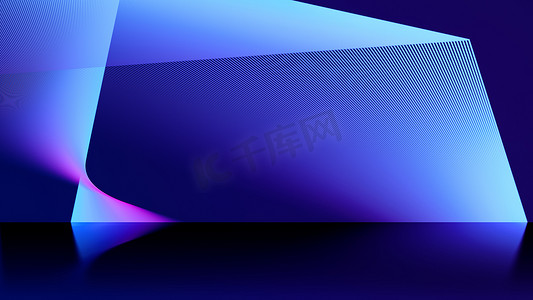 霓虹灯未来派抽象蓝色和紫色光形状门。