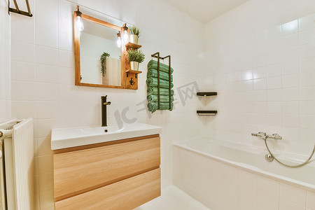 带木质元素的现代浴室内部