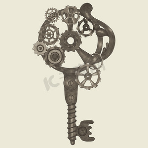 设计元素手绘插图的复古蒸汽朋克钥匙隔离在浅色背景。