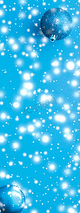 蓝色背景的圣诞小玩意，雪花闪闪发亮，豪华冬日贺卡