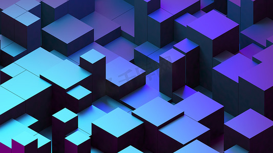 抽象蓝色紫色数字数据背景 3d 渲染多边形。