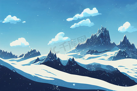 雪山动漫风格背景，卡通风格香椿