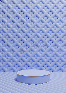 浅色、淡蓝色 3D 渲染豪华产品展示垂直产品摄影一圆柱讲台站金线和装饰壁纸或背景简单、最小的构图