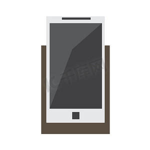 平面品牌符号摄影照片_智能手机在支架上-简单的平面图标。