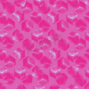 冰块纹理摄影照片_粉红色背景上的冰块无缝图案。