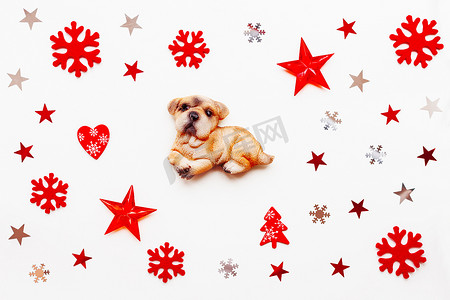 圣诞假期背景与装饰和新年 2018 年符号-狗。