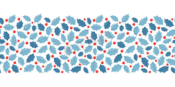 圣诞节矢量边框摄影照片_无缝圣诞边框与冬青叶和浆果。