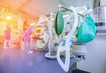 监控器摄影照片_医院手术室呼吸机的特写细节。