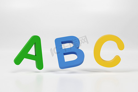 3d abc 字母隔离在白色背景与反射。 